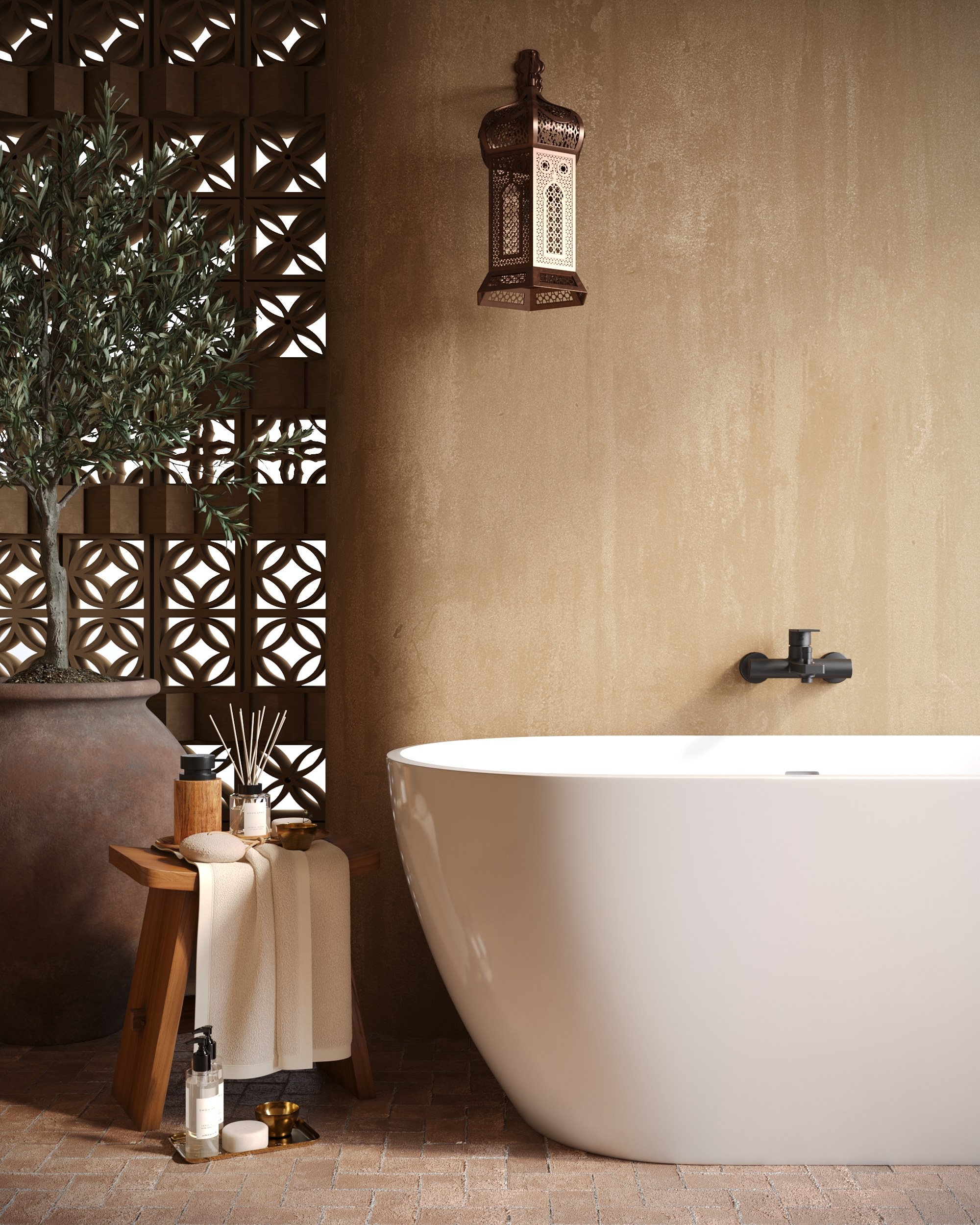 Freestanding tub with wall-mount mixer