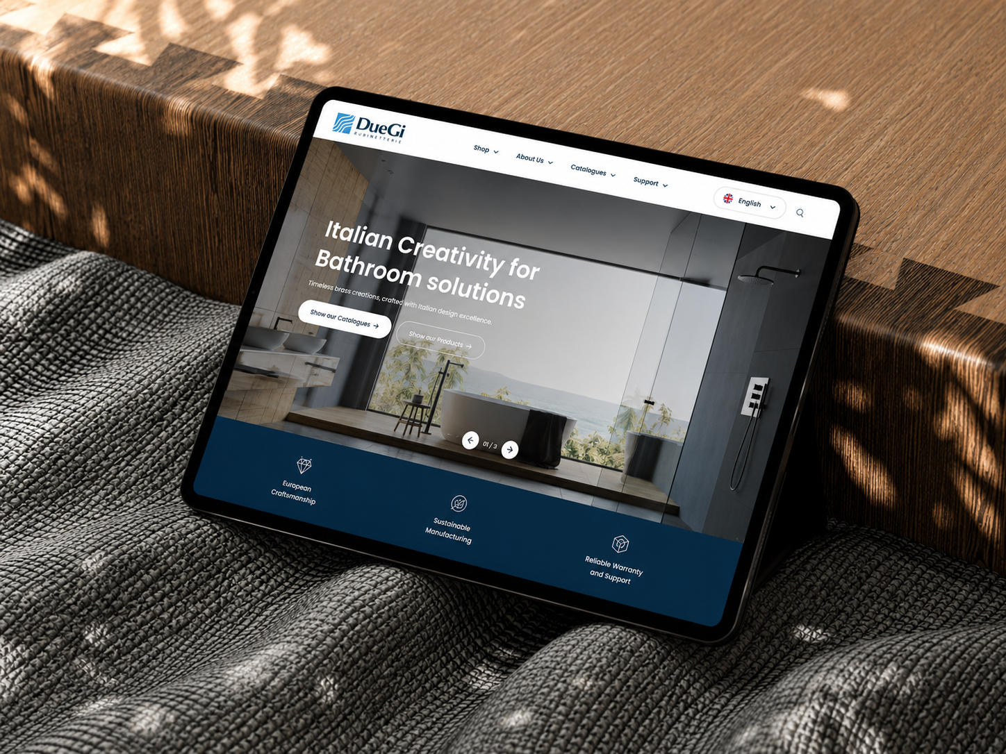 DueGi B2B website mockup on tablet
